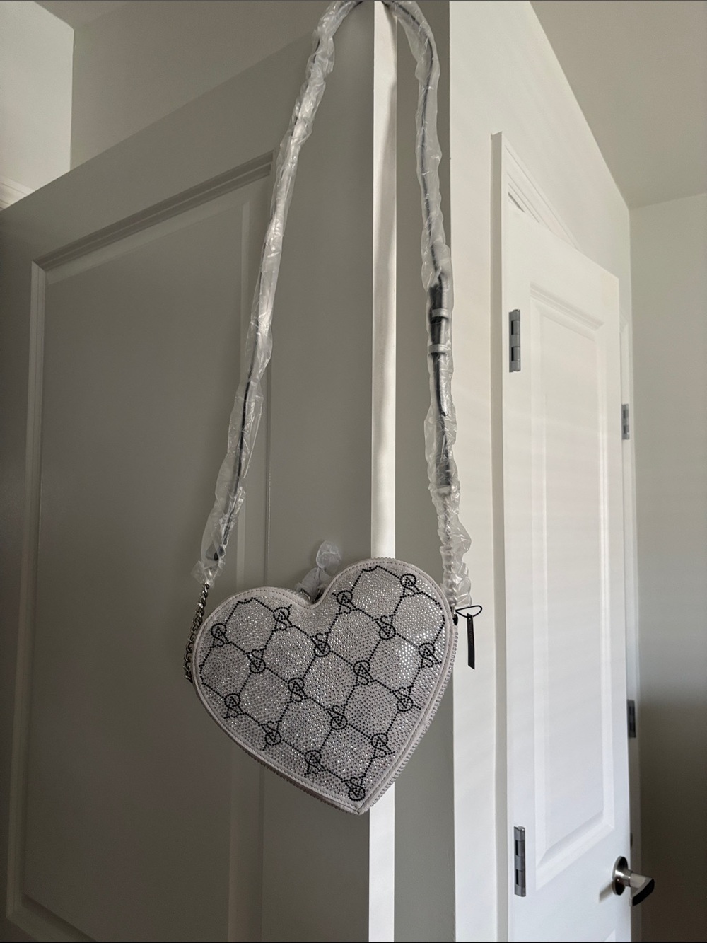 Victoria Secret White Heart Crossbody Bag with Monogram Pattern